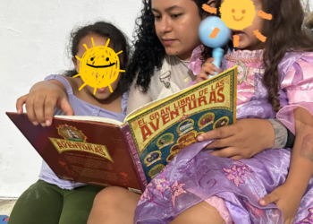 Story time with adventure books.